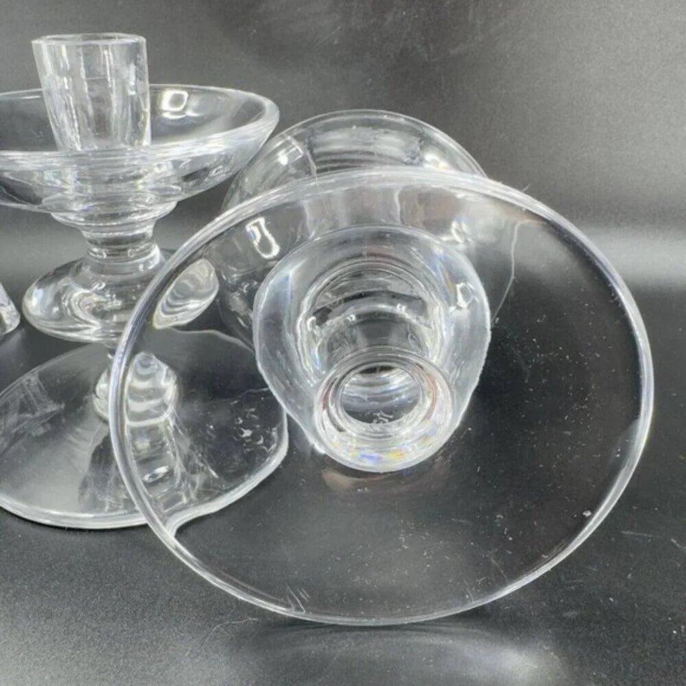 1950s‎ Val Saint Lambert Clear Glass Candlestick Holder Votive Set 2 Signed VTG